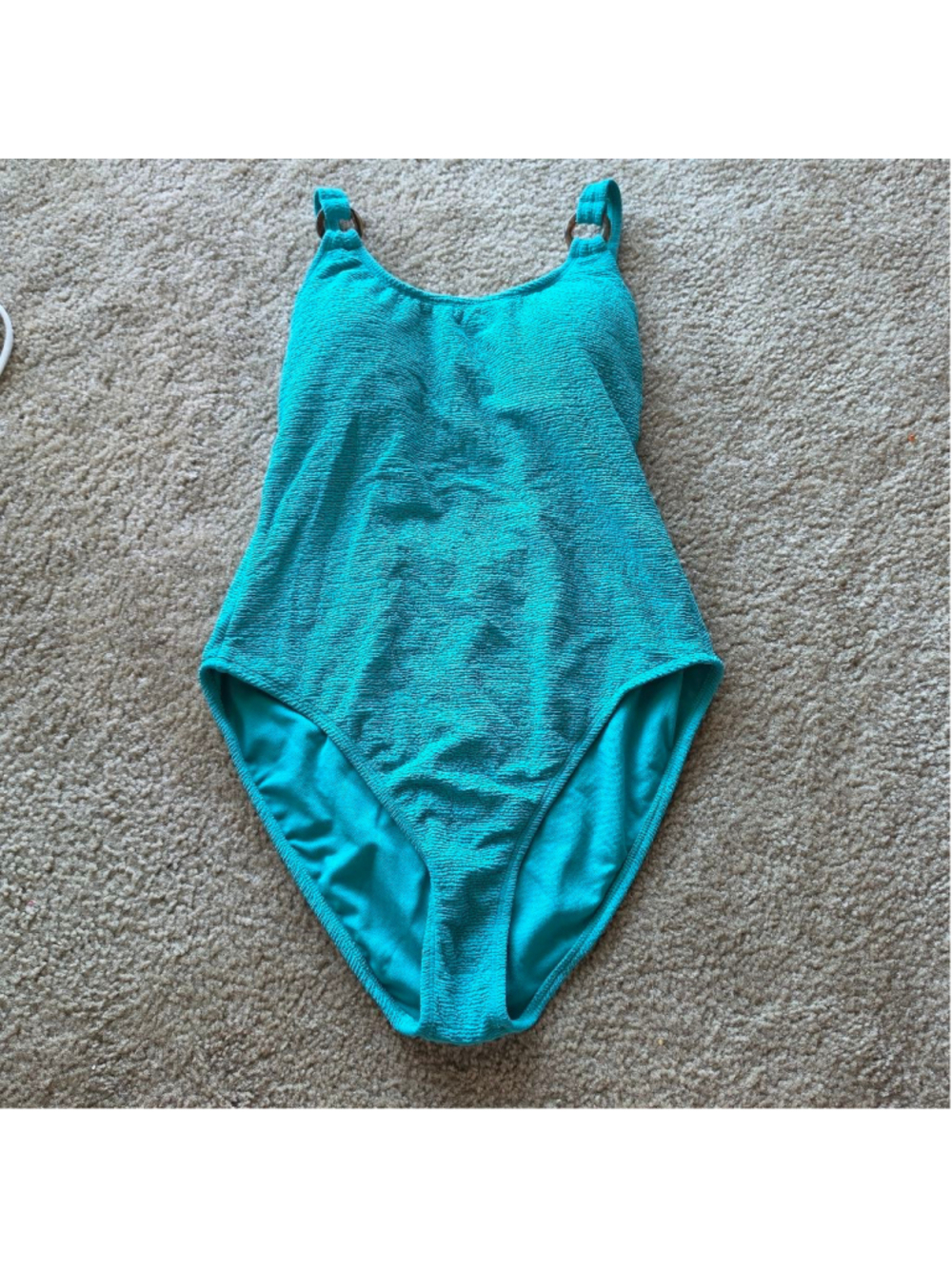 Shade & Shore Teal Textured High Leg One Piece Swimsuit Medium